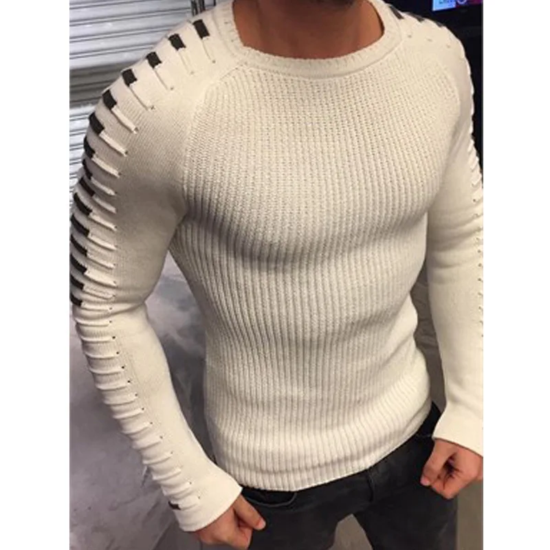 2019 Nye Mænd Sexy Sweater, Pullover Mandlige Efteråret Afslappet Rund Hals Strikket Trøjer Trøjer Slim Fit Plisserede Sweater Strik 5