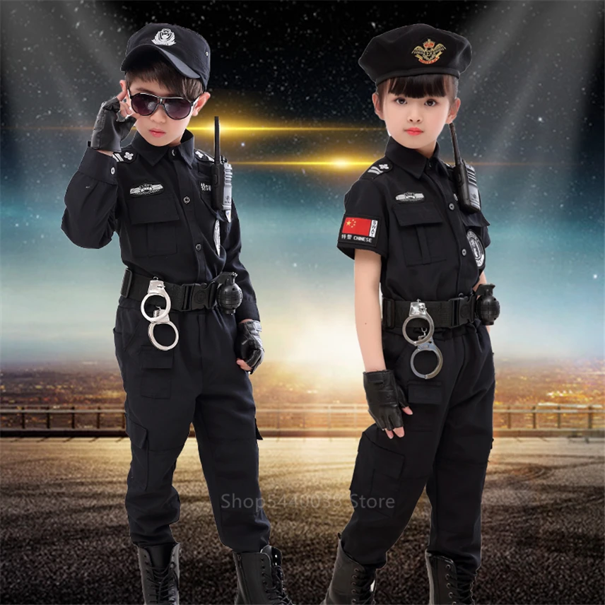 Drenge Piger Fancy Politifolk Kostumer Til Karneval Paty Børn Cosplay Hær, Politi Uniform Sæt Tøj, Der Kæmper Ydeevne Uniform 5