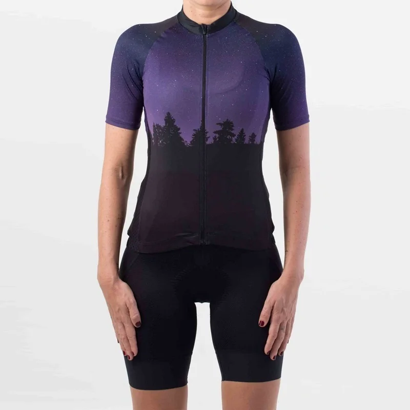 Kvindelige Cykling Jersey Sat Cykel shirt Hagesmække Shorts Kits sommeren hurtig tør Bicycle Kort Ærme tøj Night star map-cyklus passer til 5