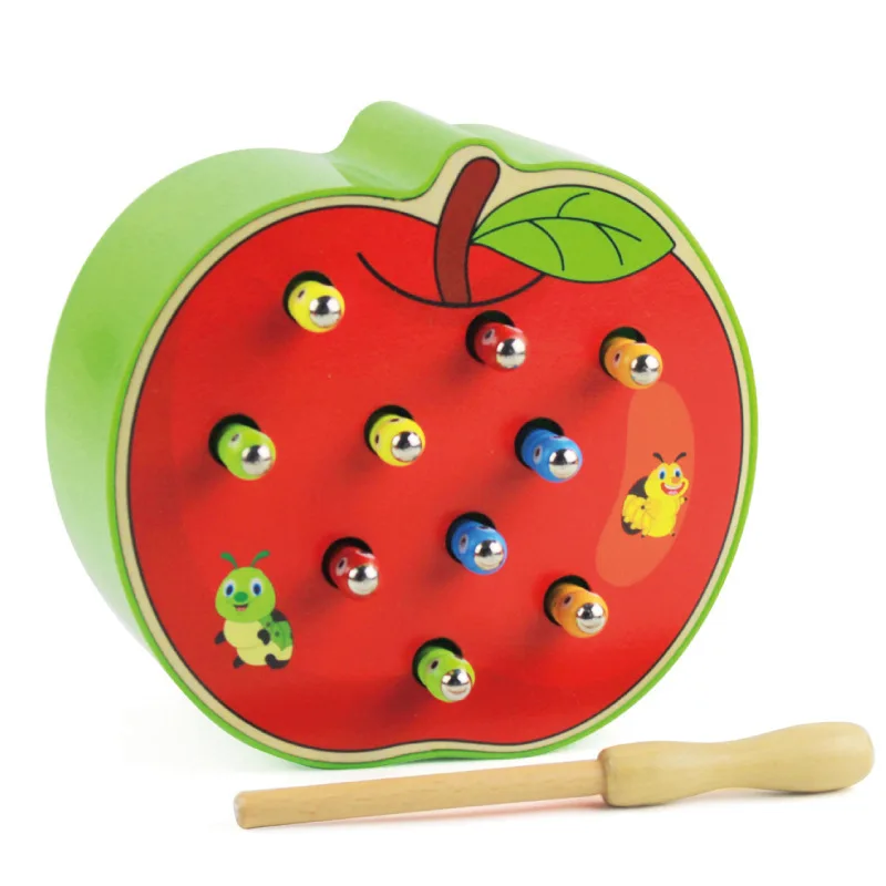 Hot Salg Baby Legetøj af Træ 3D Puslespil i den Tidlige Barndom Pædagogisk Legetøj Fange Ormen Spil Farve Kognitive Magnetiske Jordbær Apple 5