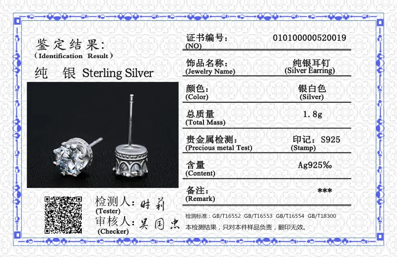 YANHUI Med Certifikat 2.0 ct-Lab Diamant Krone Øreringe Kvinder 925 Sterling Sølv Stud Øreringe Fine Smykker Engros E019 5
