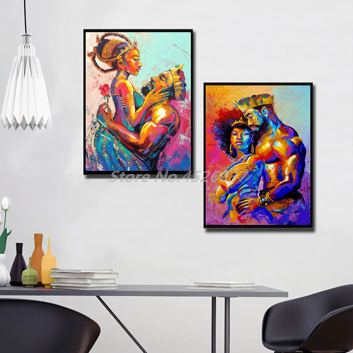 Sort Konge Og Dronning Af Afrika Sexet Olie Maleri Elskende Par Plakat Maleri På Lærred Soveværelse Væg Kunst, Dekoration Billeder 5