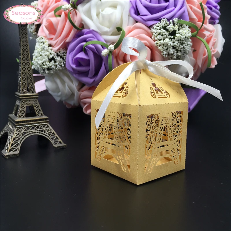 50stk Laser Cut Paris Tower Candy box Chokolade Emballage Fødselsdag Part Dekorationer Børn gaveæske Bryllup Part Forsyninger 5