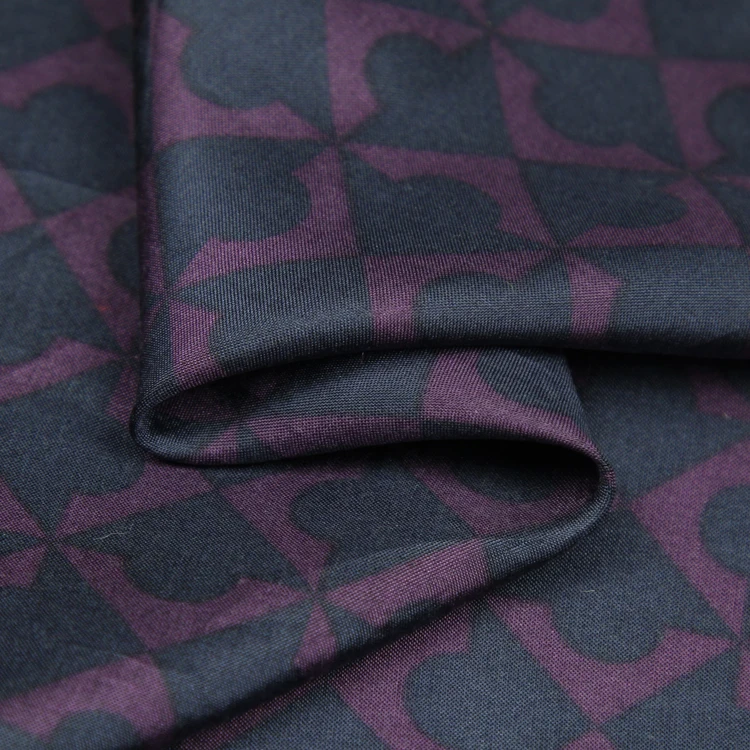 Deep purple geometriske design plaid print ren silke habotai silkestof,SHB041 5