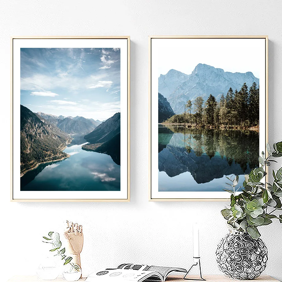 Jungle Lake Mountain Refleksion Citat Væg Kunst, Lærred Maleri Nordiske Plakat Og Print Væg Billeder Til Stuen Home Decor 5