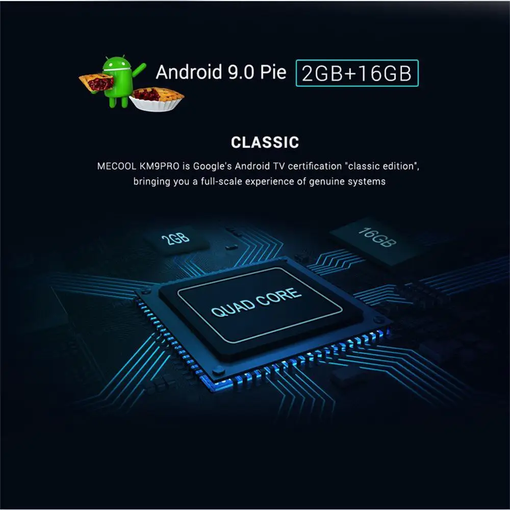 Mecool KM9 Pro Classic Android 10.0 WiFi-TV-Boksen Amlogic S905X2 2G RAM 16G ROM 2,4 G 4K-Certificerede Google Media Player Konsol 5