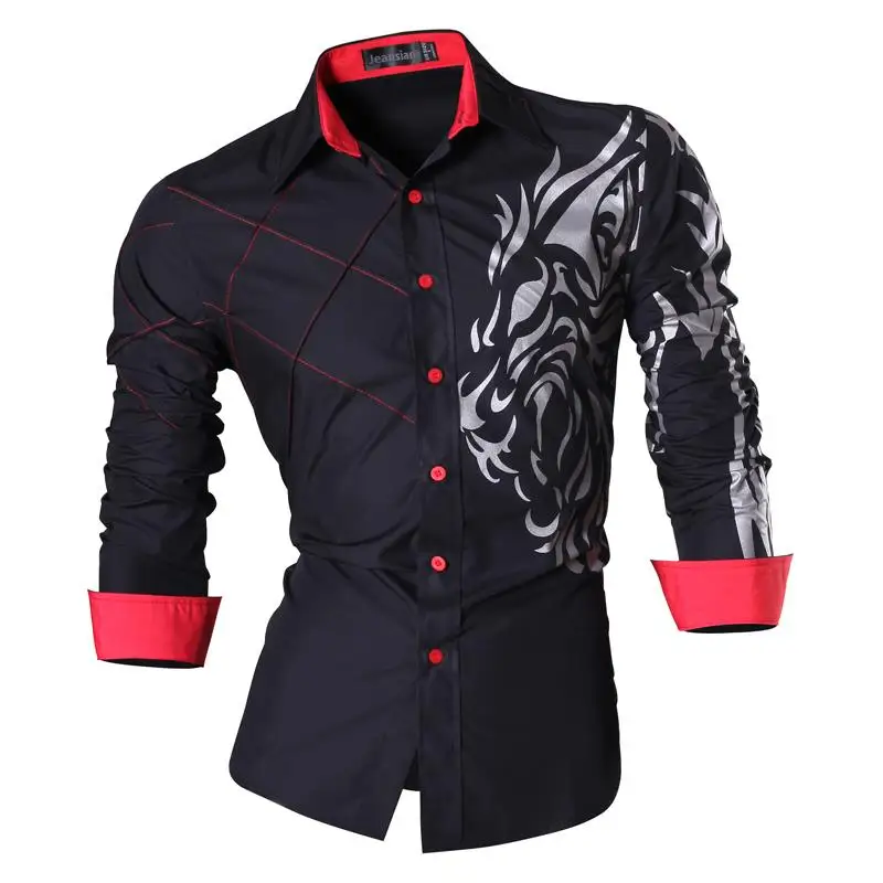 Jeansian Mænds Mode Kjole Casual Skjorter-Knappen Nede langærmet Slim-Fit Design Tatoveringer Lion Z030 Purple2 5