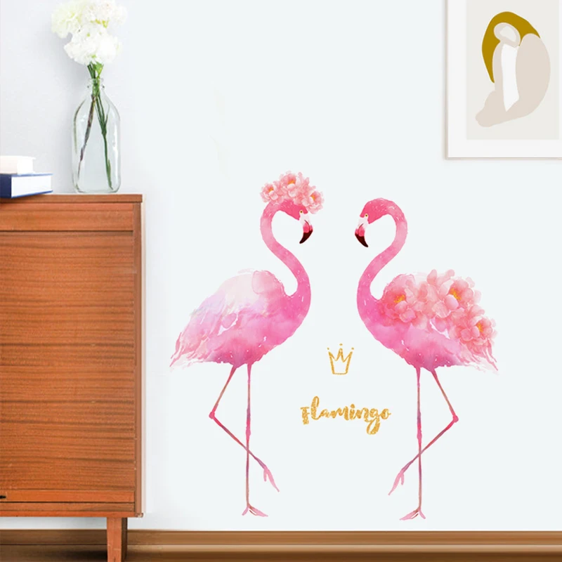 Romantisk flamingo wall sticker lille mønster, selvklæbende hjem væggen indretning soveværelse sengen indretning grils værelse dekoration klistermærker 5