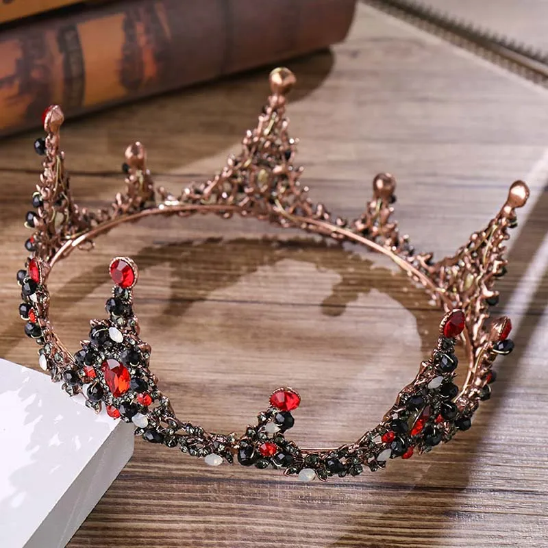 Dronning Diadem Vintage Sort Krystal Metal Tiaras Rhinestone Krystal Rød Fuld Cirkel crown smykker, Bruden Bryllup Hår Tilbehør 5
