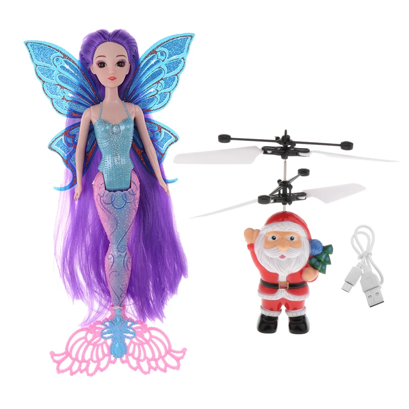 Magideal Magiske Prinsesse Havfrue Dukke Toy Moderne Pige Med Sommerfugl Fløj Santa Rc Helikopter Indendørs Børn Julegave 5