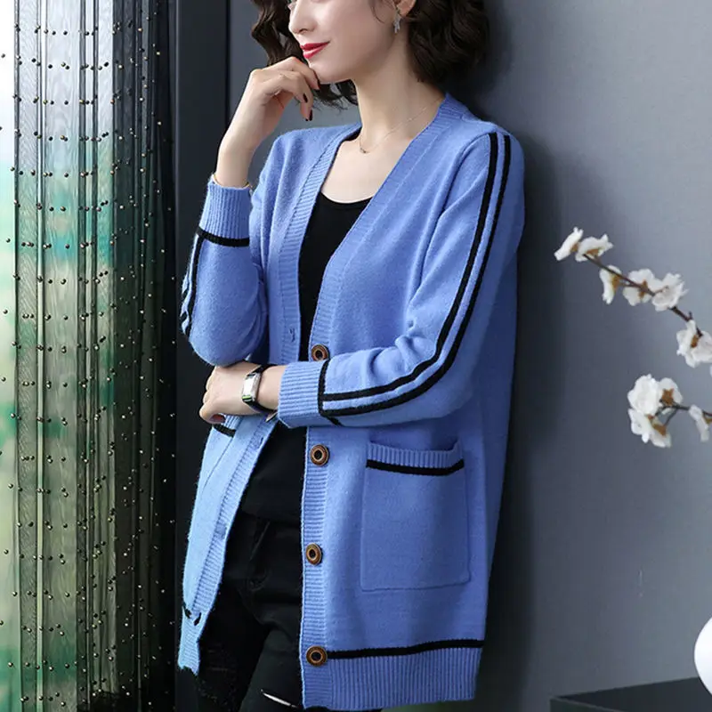 Peonfly Fashion Kvinder Casual Cardigan 2020 Efteråret v-Hals Sweater Blød Strikket koreanske Enkelt Breasted Lomme Jakke Frakke Damer 5