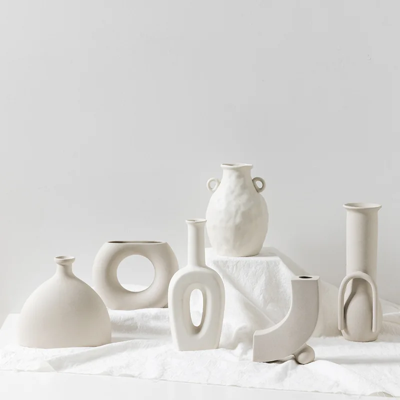 Moderne Hvid Keramik Vaser Kinesisk Stil, Enkel Designet Keramik Og Porcelæn Vaser For Kunstige Blomster Dekorative Figurer 5