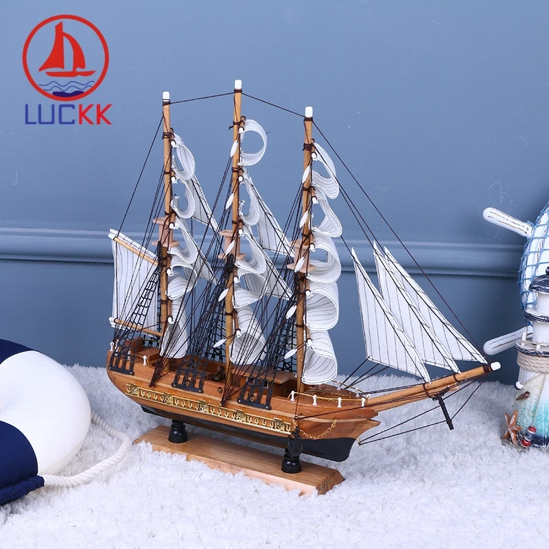 LUCKK 50CM Store Retro Sejlbåd Ornamenter Dekoration Skibe Model, Værelse, Kontor, Skrivebord Nautiske Figur Træ Håndværk Business Gaver 5