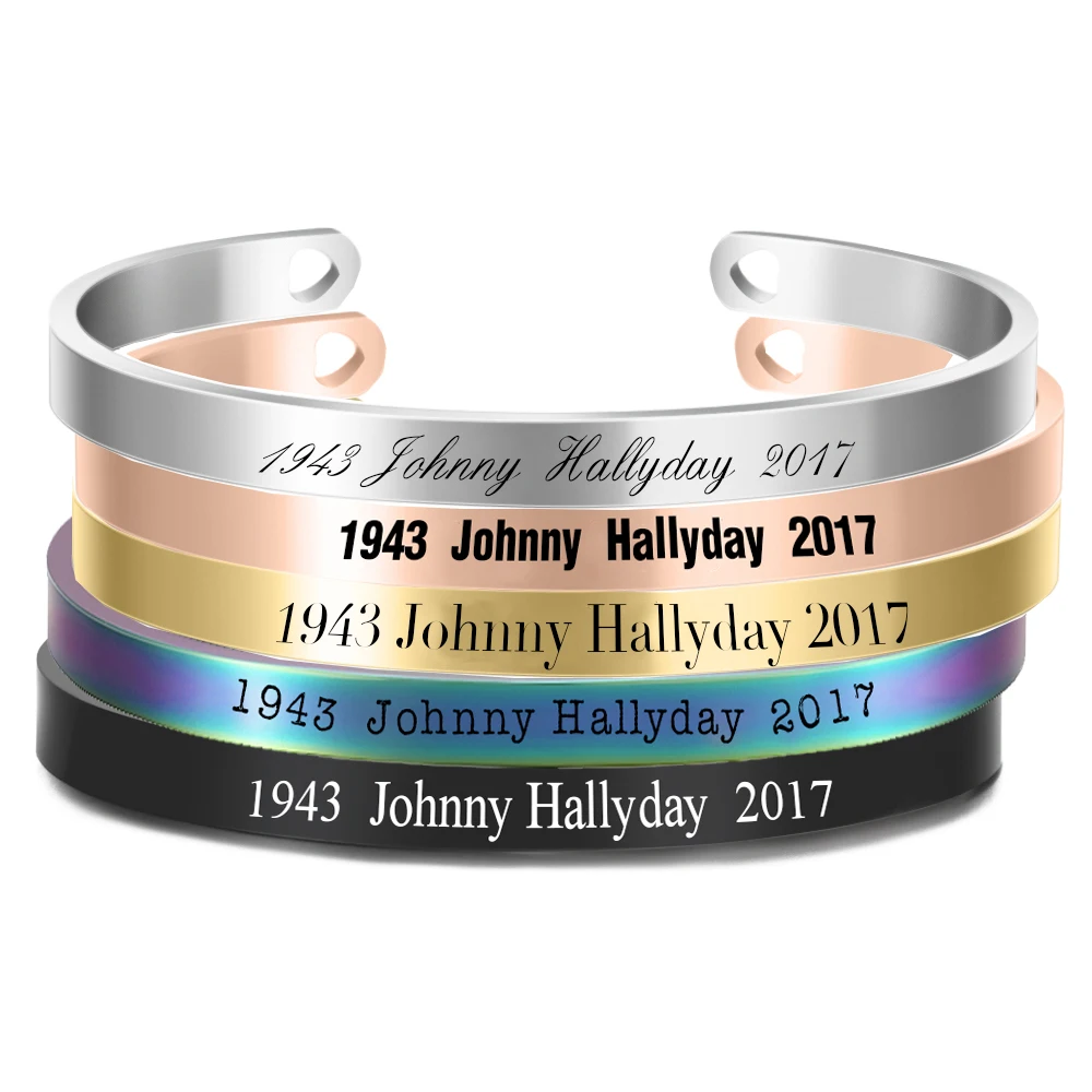 Tilpassede Personlige 5 Farver 6MM Armbånd fransk Rocker Johnny Hallyday Memorial Rustfrit Stål Armbånd & Øreringe 5