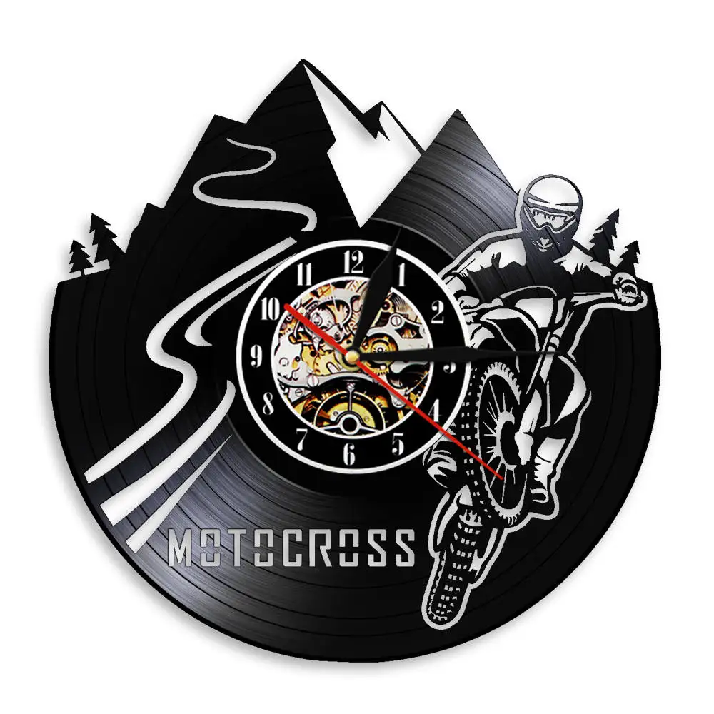 Motocross Cykel Sport Motor Dreng Væg Ur Home Decor Snavs Cykel Vinylplade Vægur Motocross Racing Motorcykel Ryttere Gave 5