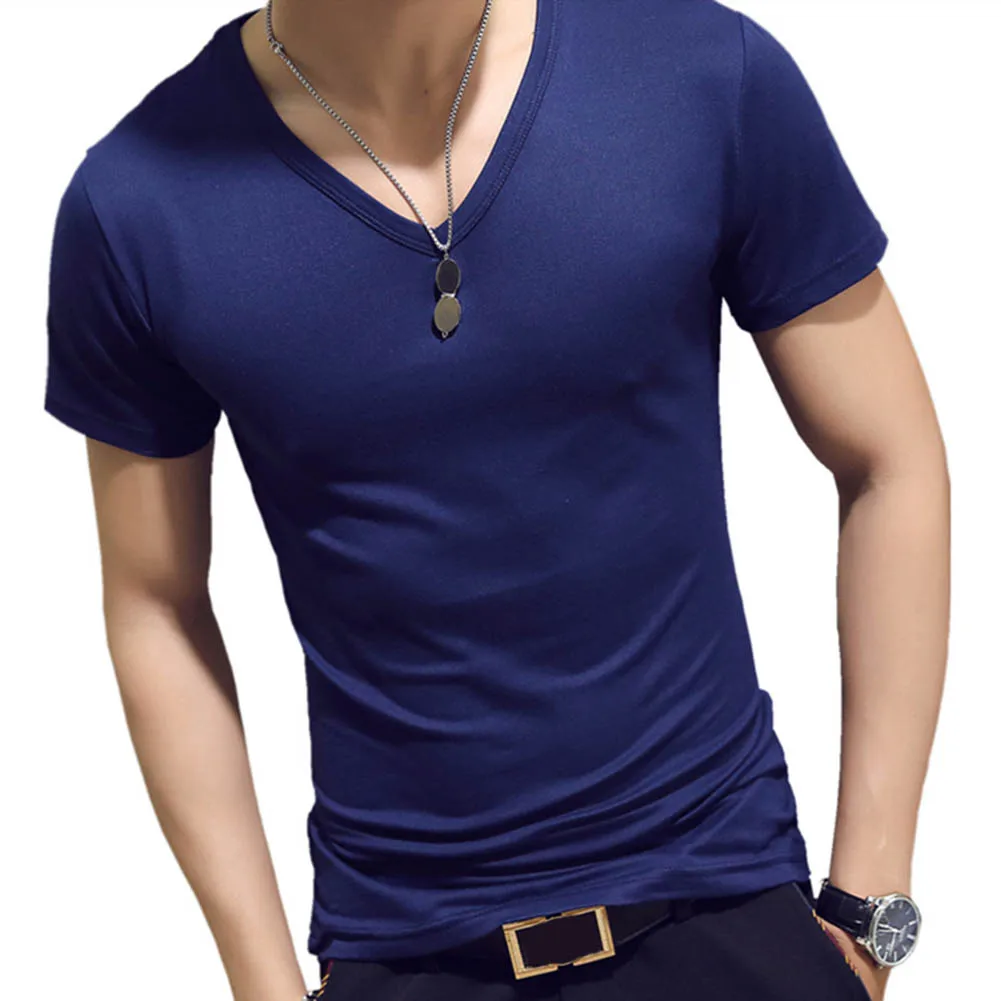 Koreanere Sommeren Mænd T-Shirt Korte Ærmer V-Hals Solid Farve Toppe Trænings-Og Casual Skjorter H9 5
