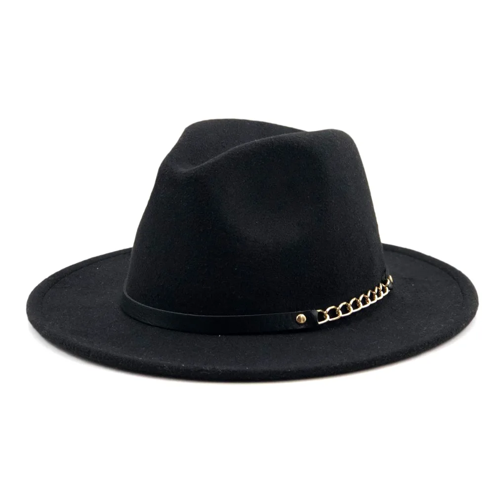 Uldent Filt Hat Mænd Fedora Hatte med Kæde Kvinder Vintage Trilby Caps Uld Fedora Varm Jazz Hat Chapeau Femme feutre Panaman hat 5