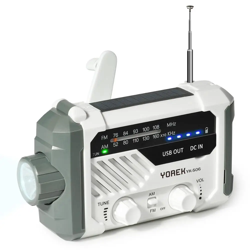 Yorek Nødsituation, AM FM-Radio, Håndsving batteridrevet Sol-Radio med LED Lommelygte, bordlampe,2000mAh Oplader,SOS Alarm 5