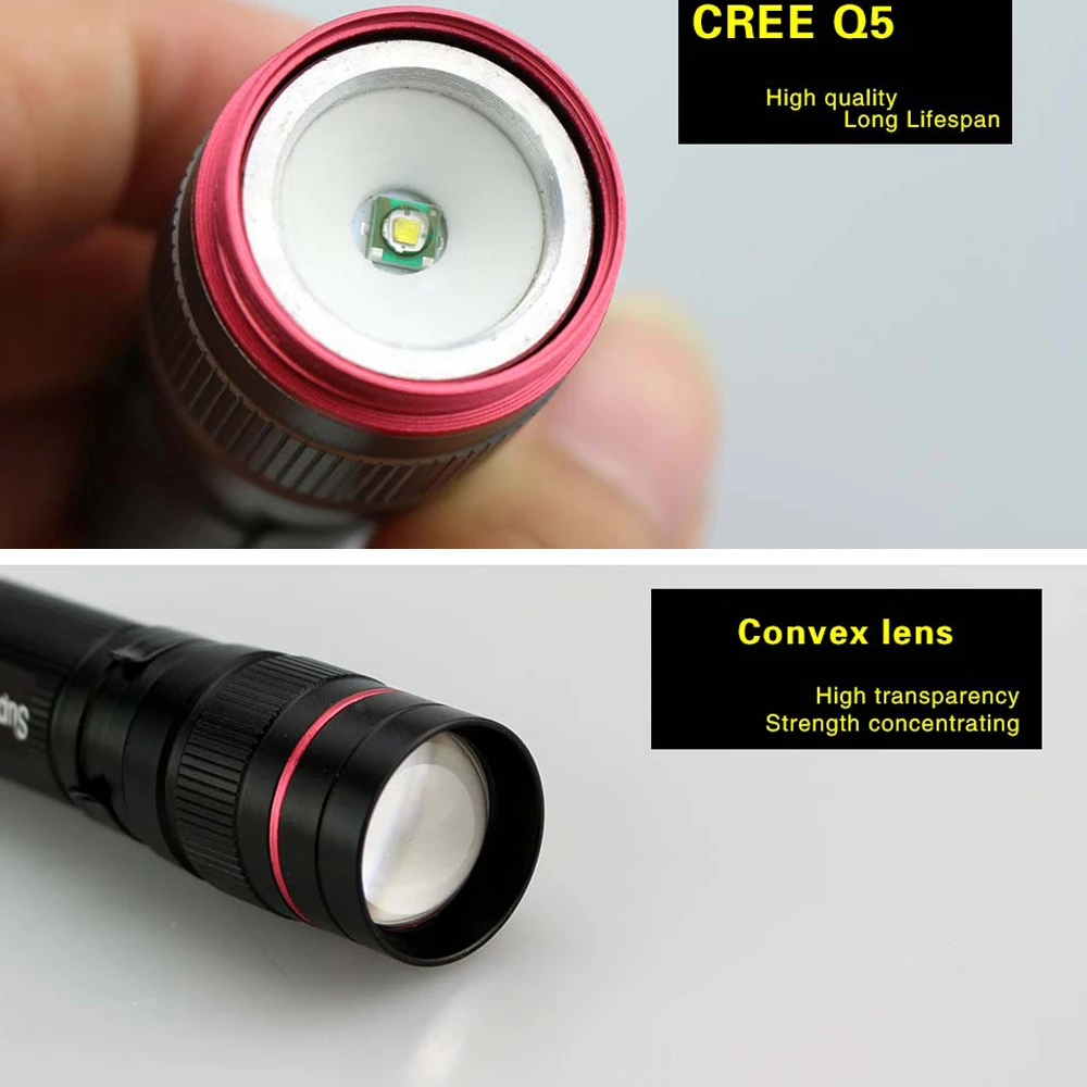 LED Lommelygte Q5 Zoomable Vandtætte Lygter Linternas LED Lampe Torche AA / 14500 Mini LED Lommelygte til selvforsvar 5