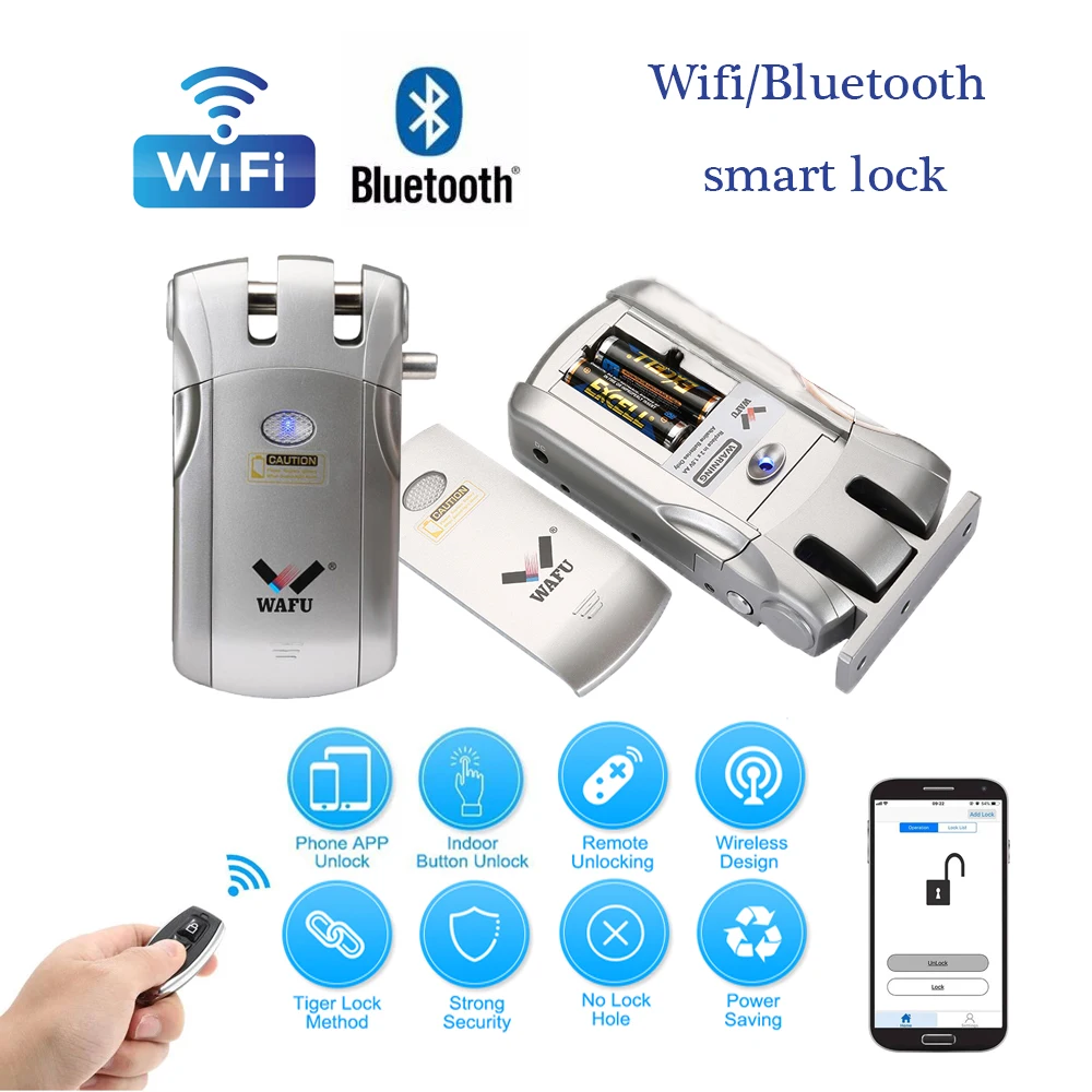 Wafu 019 Trådløse wifi-Smart Låse Fjernbetjeningen BT Elektroniske Keyless Døren Usynlige Lås 433MHz Mobiltelefon Kontrol Fingeraftryk Lås 5