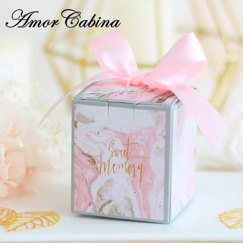 50stk Europæiske kreative pink marmor stil firkantet kasse bryllup gave pose slik, chokolade æske, bryllup part gave kasse 5