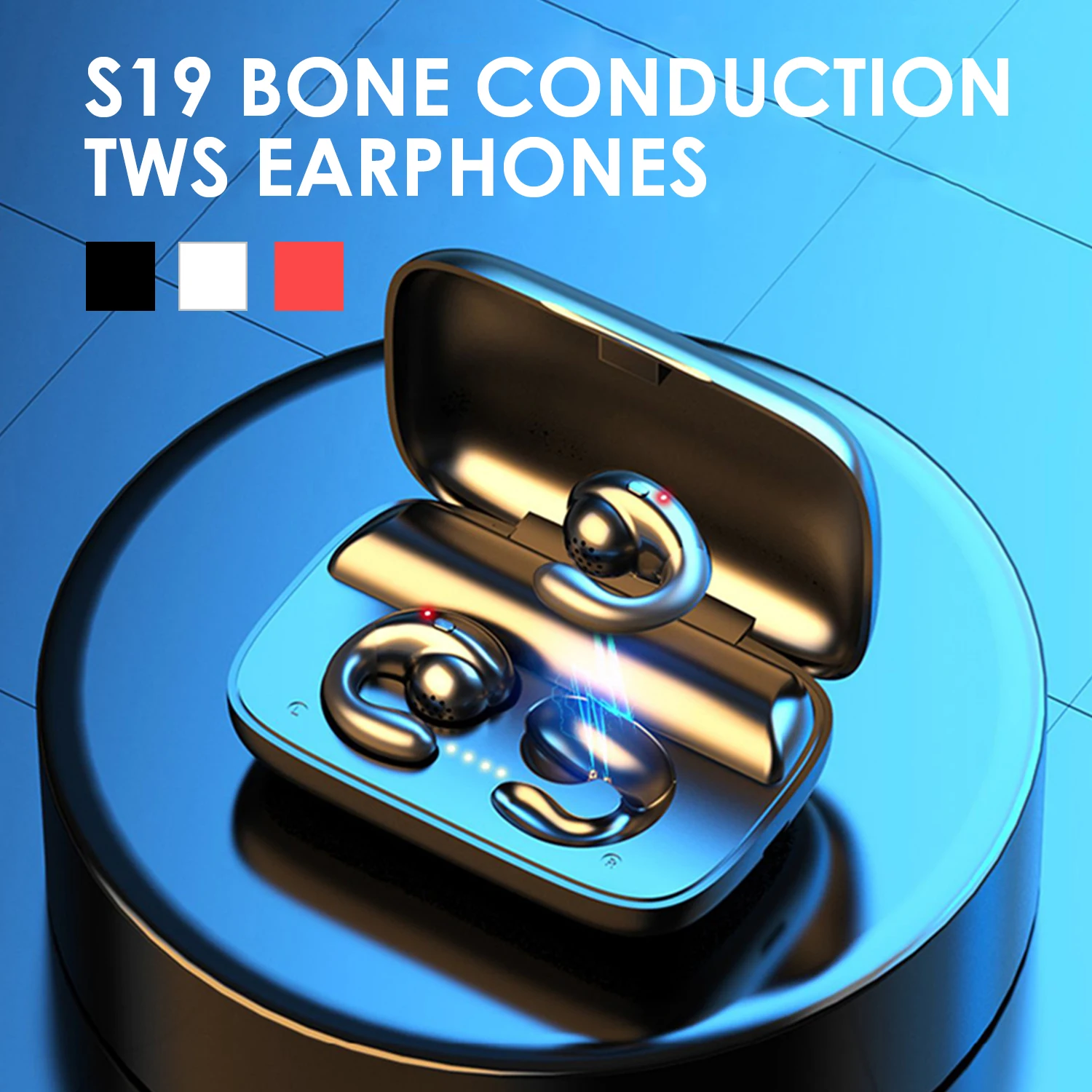 BBGear S19 Bone Conduction TWS Hovedsæt Bluetooth-5.0 Sport Stereo Headset Mini Øretelefoner Binaural Med 2200mAh Opladning Sagen 5