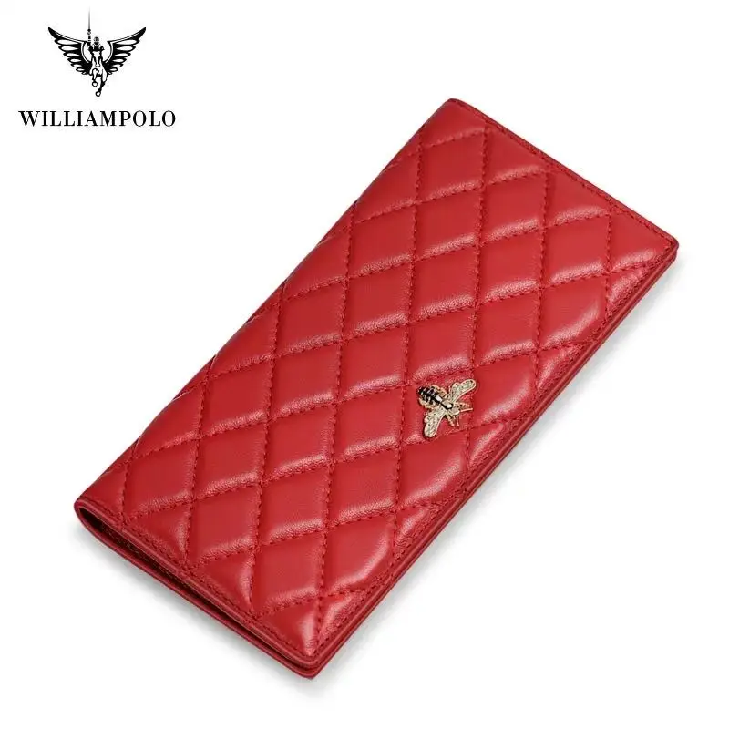 Williampolo kvinders tegnebog lange ultra tynd anti-tyveri børste fåreskind-kort, taske, stor kapacitet multi card plads kvinders kort taske 5