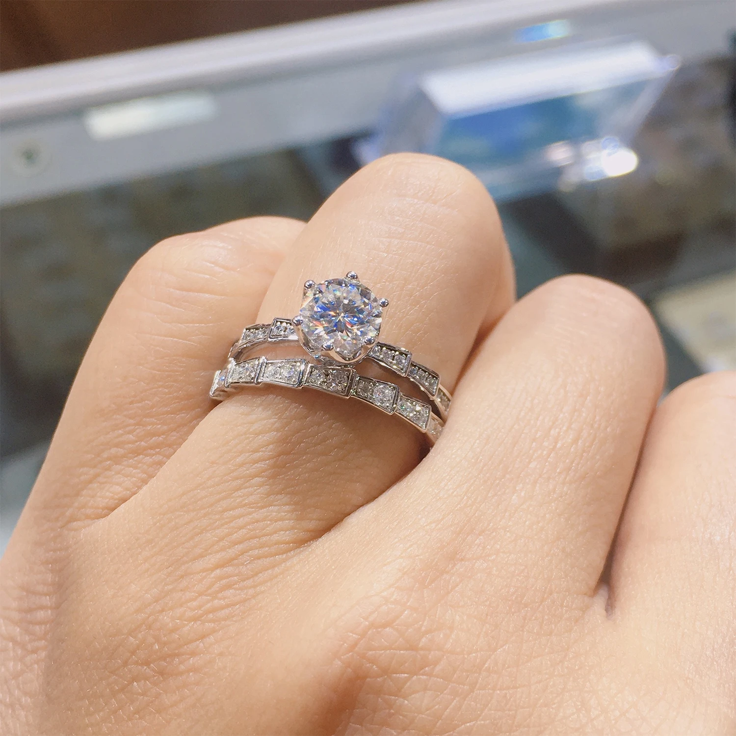 PERLE ' S BALLET 925 Sterling Sølv Moissanite Ring 1ct D Farve Moissanite Diamant Kvinders Engagement Ring Pass Diamant Test 5