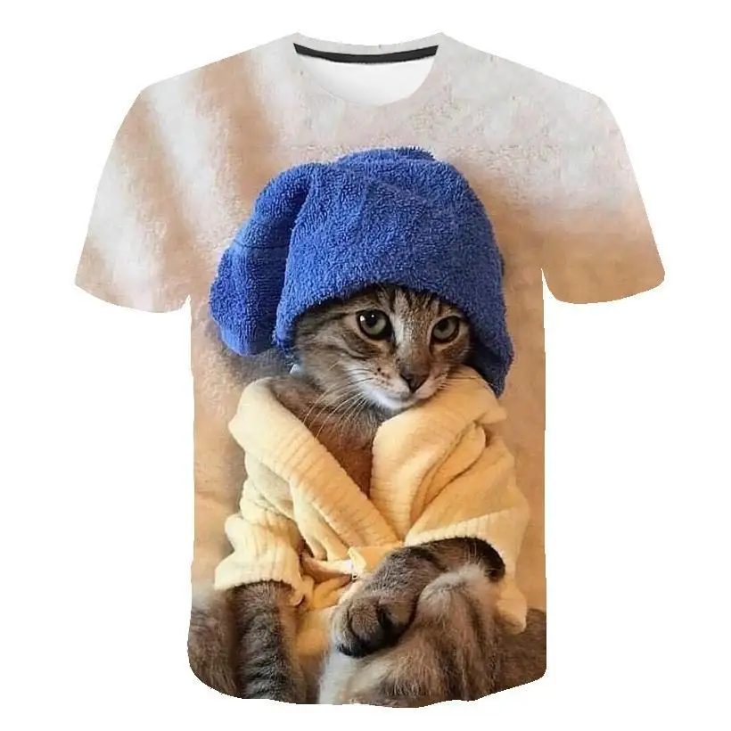 Siyah ve beyaz kedi T-shirt sevimli kedi dase 3DT t-Shirt elenceli kedi gmlek T-shirt yaz Casual kadn st T-shirt 5