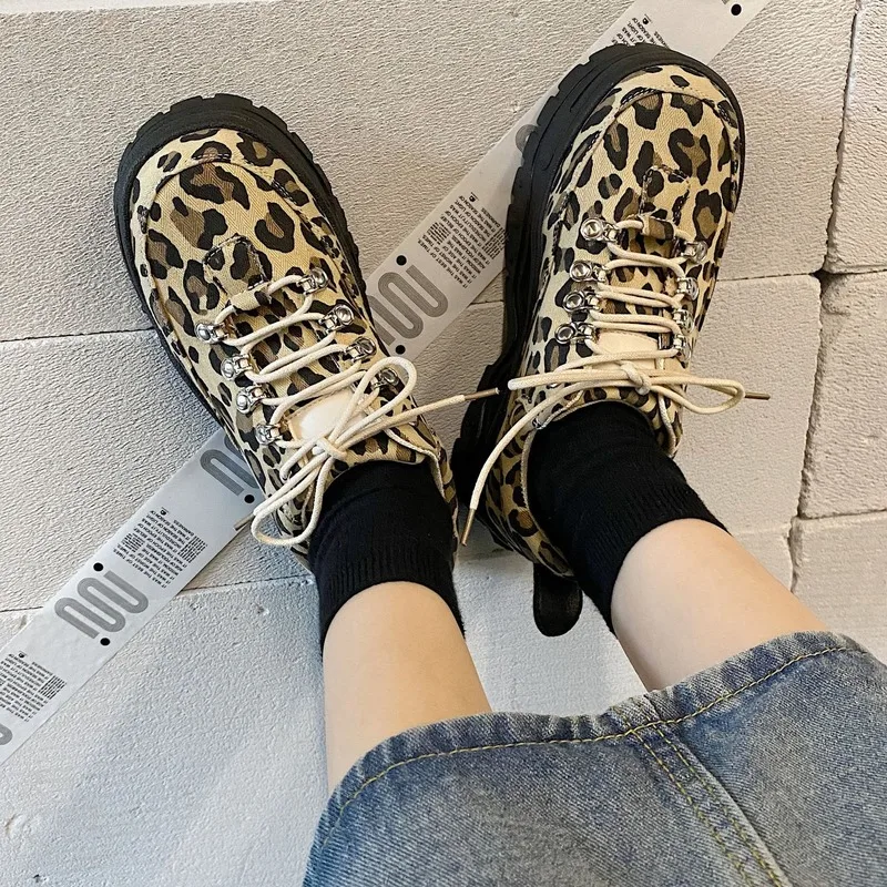 Kvinder Lærred Leopard Platform Sneakers Til Damer Chunky Casual Sko Piger Tykke Såler Sportssko Nye Mode 2021 Foråret 5