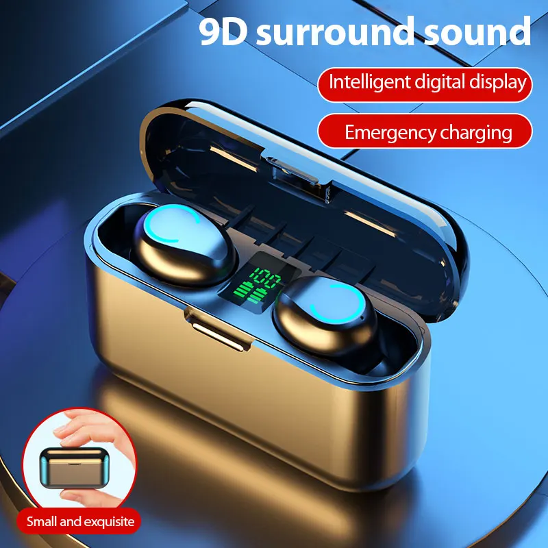 Multifunktions-Vandtæt TWS Bluetooth Hovedtelefoner 9D støjreduktion Sport Trådløse Surround Stereo Øretelefoner Headset Med Mic 5