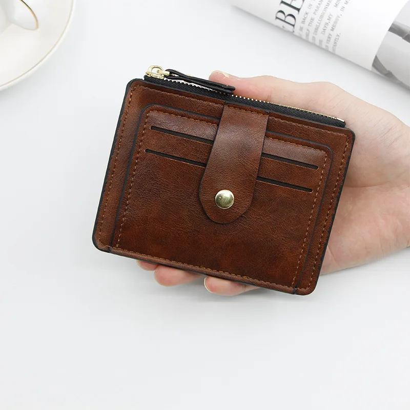 Lille Mode Kredit ID-Kort Holder Slim Læder Tegnebog Med Mønt Lomme Man Penge Pose Tilfældet For Mænd Mini Kvinder Business Taske 5