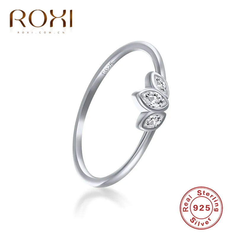 ROXI 925 Sterling Sølv Tre Sten Klare CZ Enkel Finger Ringe til Kvinder Gave Engagement Ring Bryllup Bands Statement Smykker 5