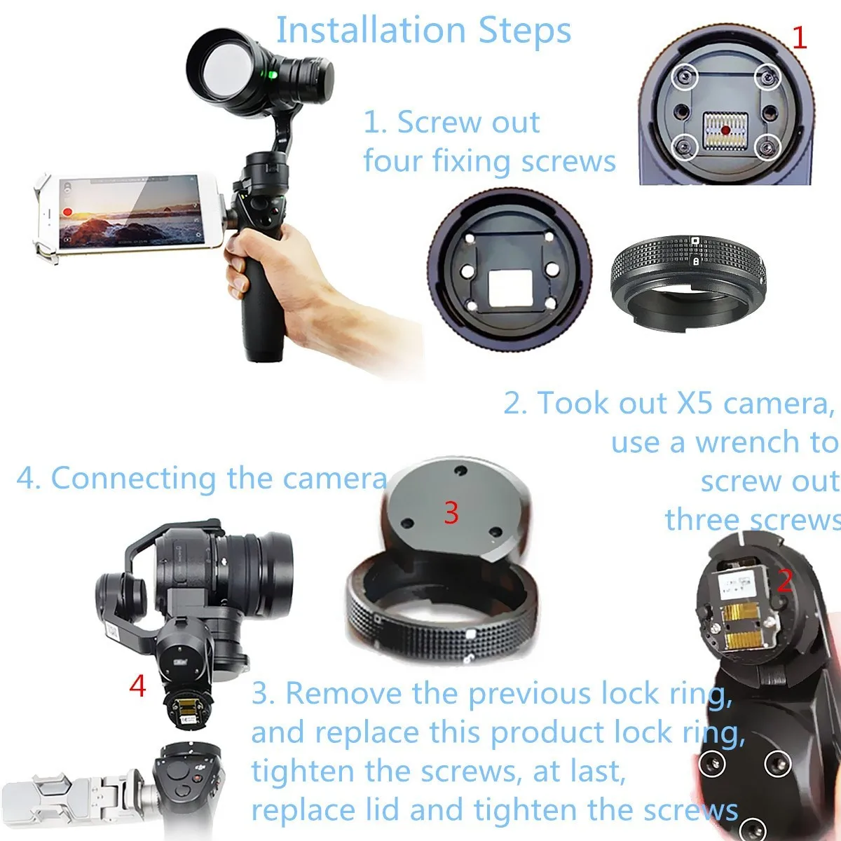 Pro X5 Gimbal Kamera Adapter Tilbehør Stik Opgradere Adapter til DJI OSMO Håndholdte Gimbal 5
