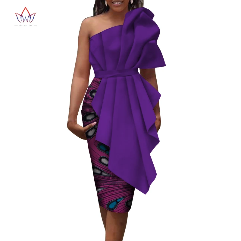 Nye dashiki afrikanske kjoler til kvinder i afrika tøj knæet-længde print kjole ene skulder Plus Størrelse 6xl damer tøj WY5233 5