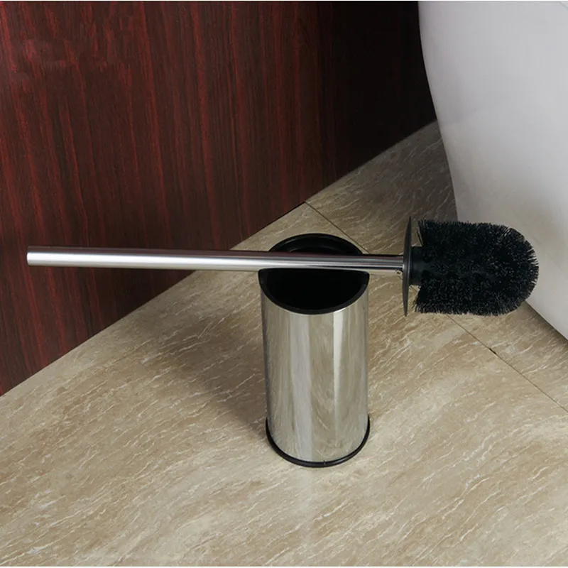 Gratis forsendelse krom finish-gulvtæppe stående rustfrit stål toilet børste mat sort toilet børste sæt 5