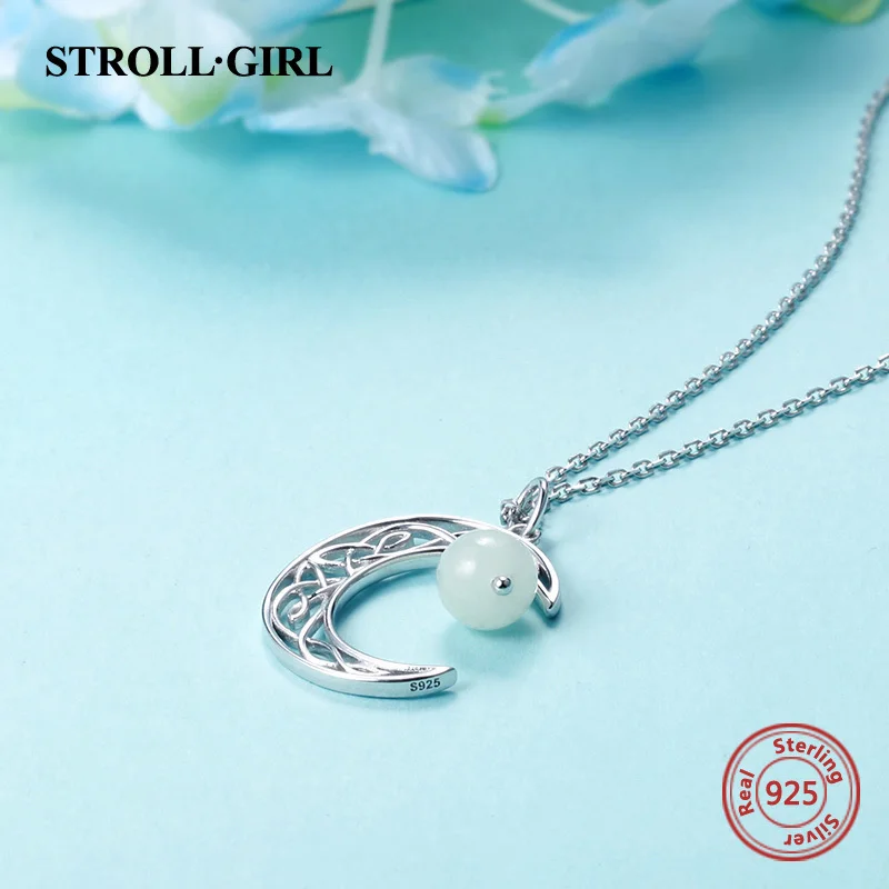 ægte 925 sterling sølv Crescent moon halskæde hængende med glødende kugle mode smykker at Gøre for kvinder gaver 5