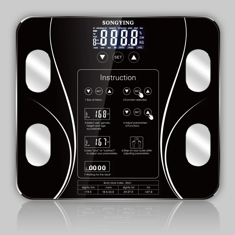 Varm 13 Kroppen Indeks Elektronisk Smart Vægte Badeværelse kropsfedt bmi Skala Digitale Menneskelige Vægt Skalaer-Gulvtæppe lcd-skærm 5