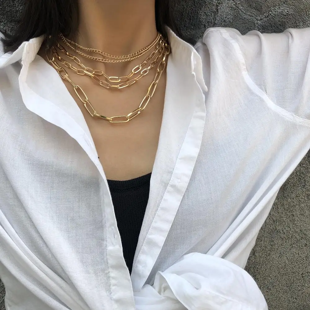 Flashbuy Mode Guld Multi Layered Kæde Choker Halskæde Til Kvinder 2020 Charme Tungmetaller Halskæde Collares Smykker Gave 5