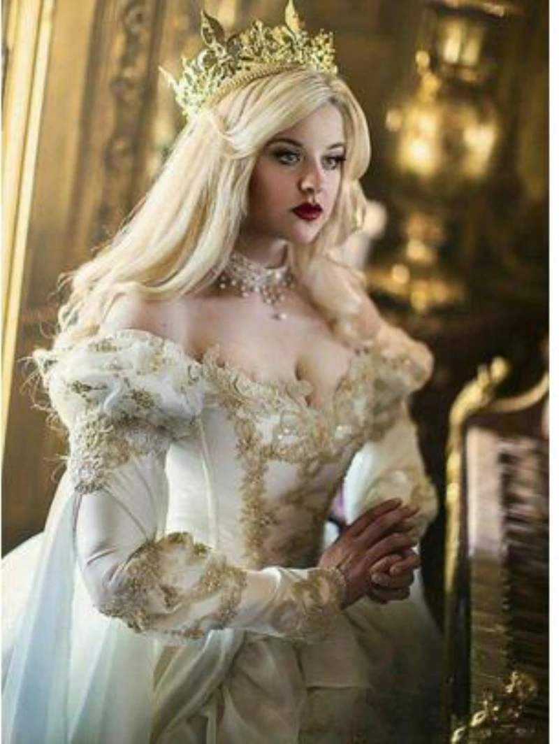 Retro Middelalderlige Victoriansk Gotisk Bolden Kjole brudekjoler, Vintage Lange Ærmer Guld Blonde Pynt Lace-up Corset Maskerade Kjole 5