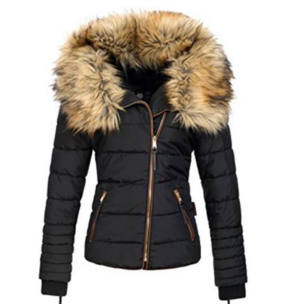 2021 Mode Pels Krave Bomuld Jakke Kvinder Polstret Vinter Coat Black Hood Warmness 4XL Kvinders Frakker Plus Size Parkacoats Outwear 5