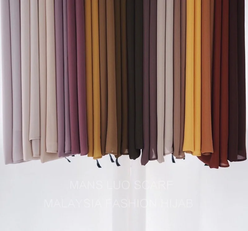 Malaysiske Premium Chiffon Tørklæde Wrap Plain/Solid Farve Muslimske Kvinder Tørklæde Hijab Sommeren Islamiske Lang Pashmina Sjal 175x70cm 5