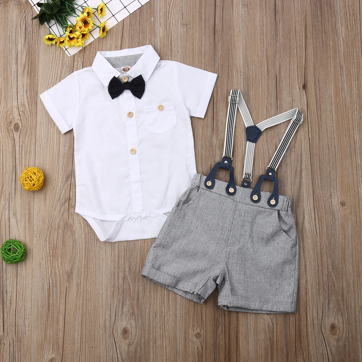 Nyfødte Spædbarn Baby Drenge Herre Tøj, Korte Ærmer Shirts Bluse Toppe + Samlede Bib Shorts 2stk Outfit 5