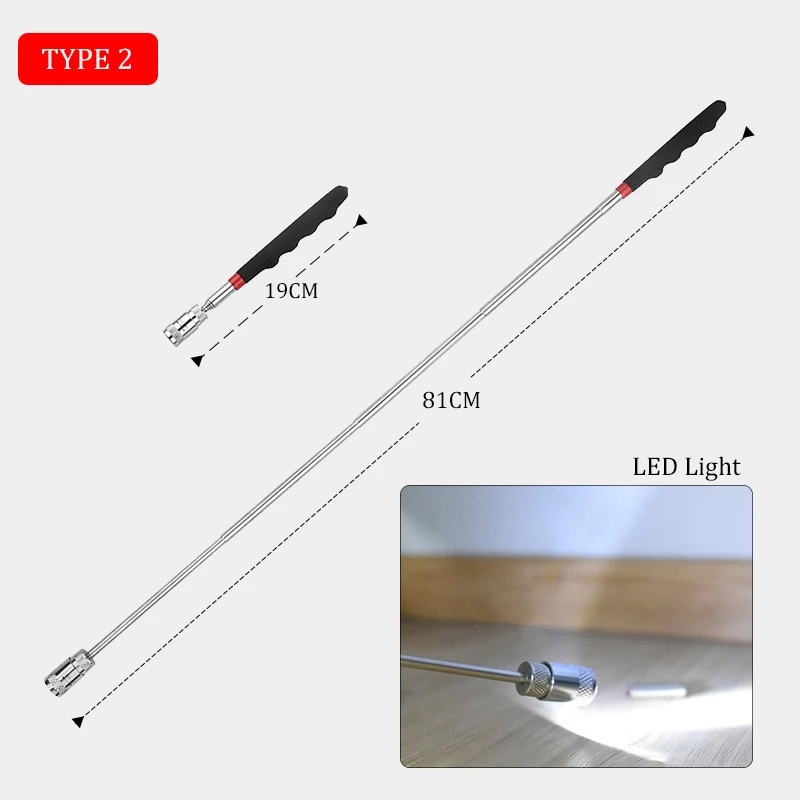Magnetisk LED Lys Pick-Up-Værktøjer Fleksibel 4-Klo Lang Reacher Skrald Trash Grabber Teleskopisk Magnet Pick Up Værktøj 5