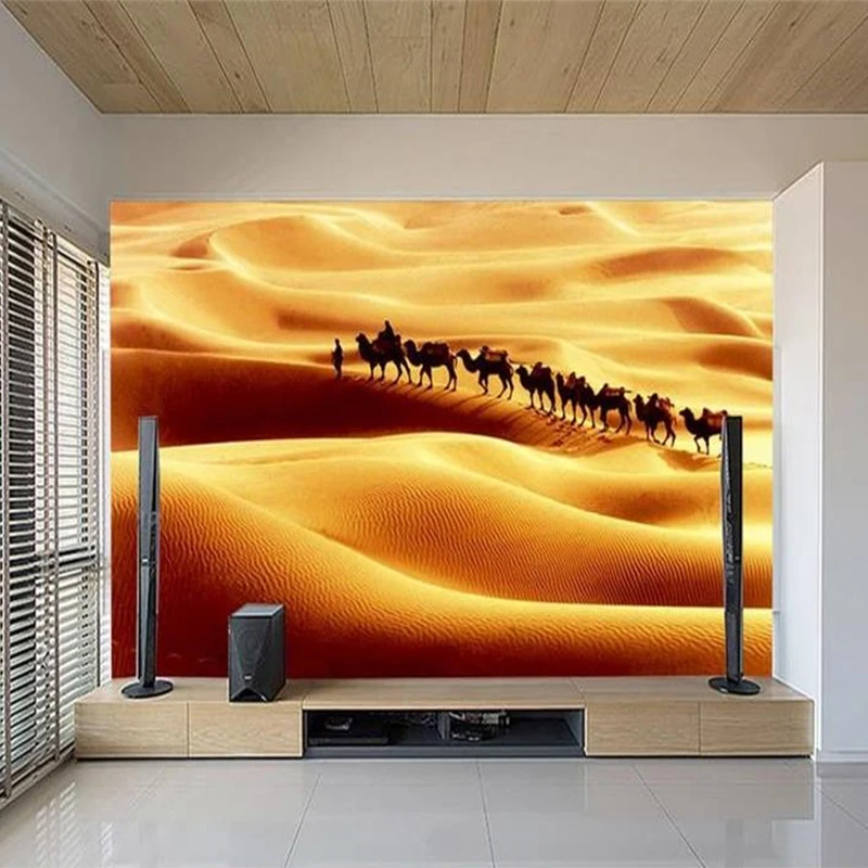 Brugerdefinerede 3D-Foto Vægmaleri Tapet Gå På Ørkenen Camel Væg Papir af Høj Kvalitet Hjem Indrettet Til Opholdsstue, TV, Sofa Baggrund 5
