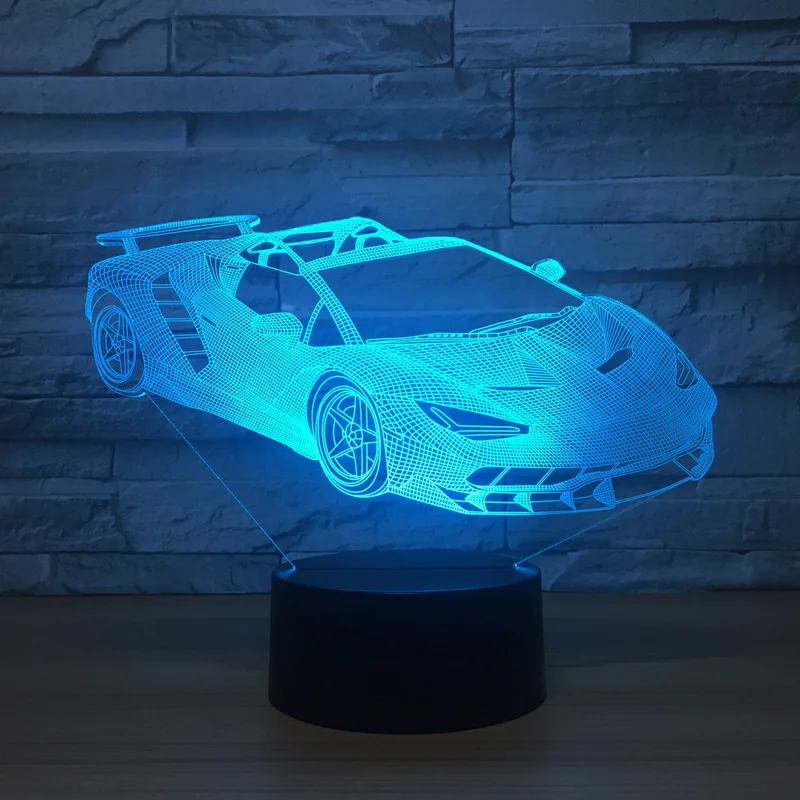 Super sportsvogn 3D-Nat Lys 7 farveskift LED Nat Lys USB-Smart Home Dekoration Nyhed Lampe Induktion bordlampe 5