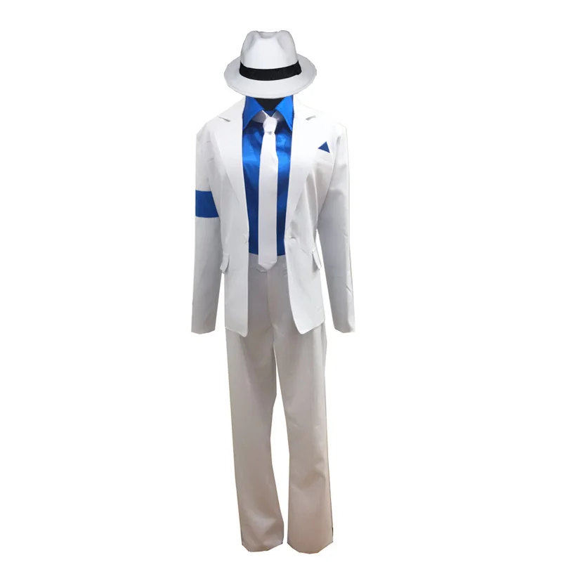 Custom Made Michael Jackson Smooth Criminal Passer til Michael Jackson Cosplay Kostume top+bukser+skjorte+slips+hat+rem 5
