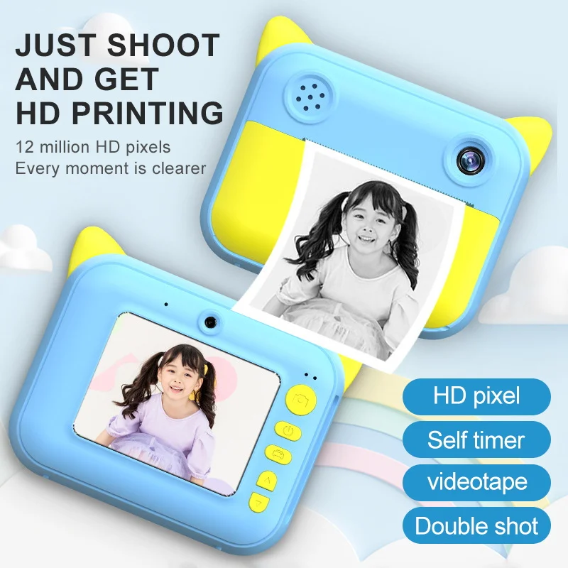Børn Mini Instant Kamera, 1080P HD Digital Foto, Video, Kamera Kids Print Med Termisk Kamera Fotopapir 32GB TF Kort 5