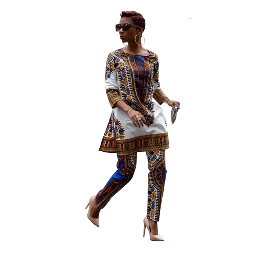 2019 Nye Afrikanske Kvinder Tøj Dashiki Rige Bazin Print Casual Traditionelle Afrikanske Kjoler til Kvinde Afrika Tøj Bukser Sæt 5