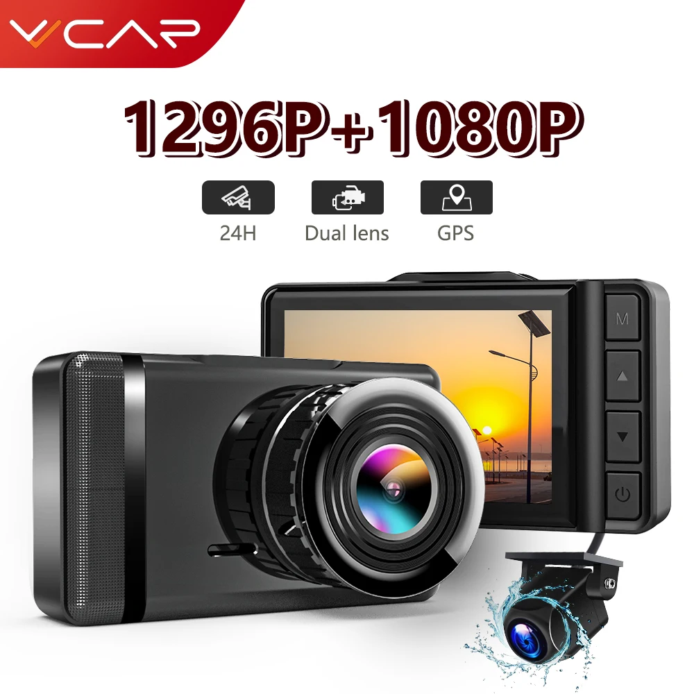 VVCAR F3 Dash cam GPS Full HD 1296P Bil DVR Kamera Dashcam Bageste 1080P Video-Optager Registrator 5